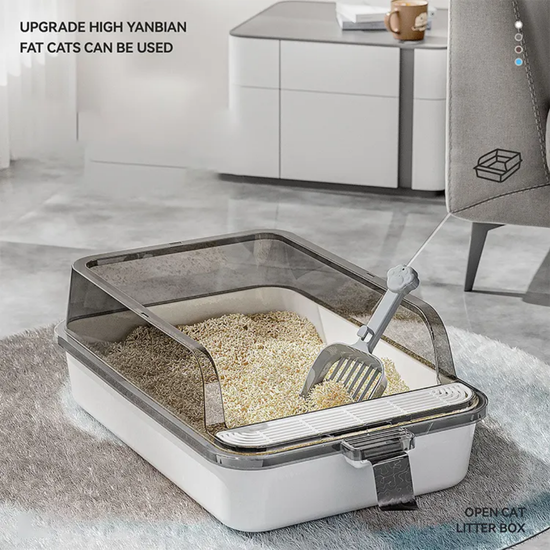 Semi Enclosed Litter Box With Litter Scoop & Built-in Bag Storage !