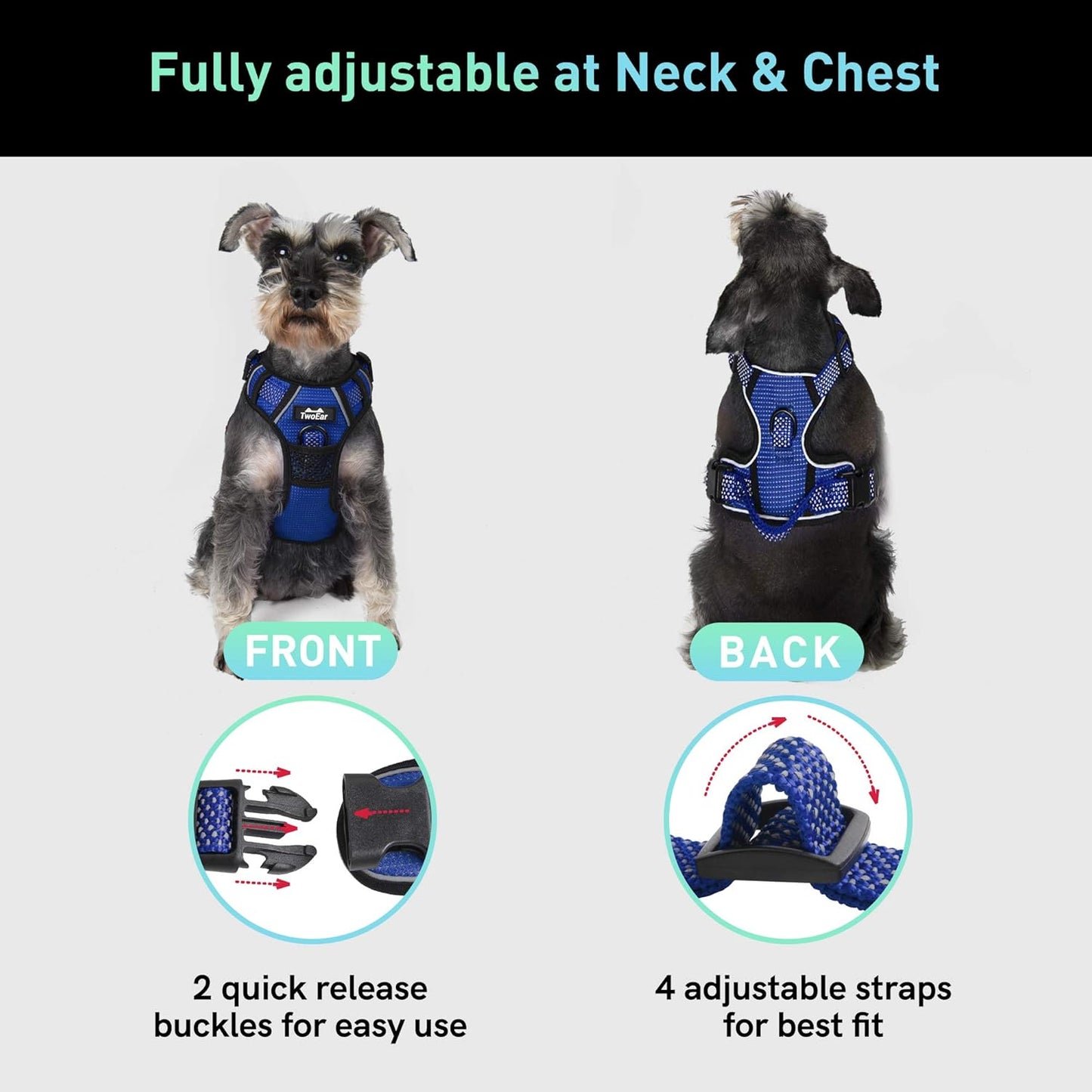 FIDA Dog Harness, No Pull Reflective Harness Front Clip Easy Control Handle Adjustable Soft Padded Pet Vest
