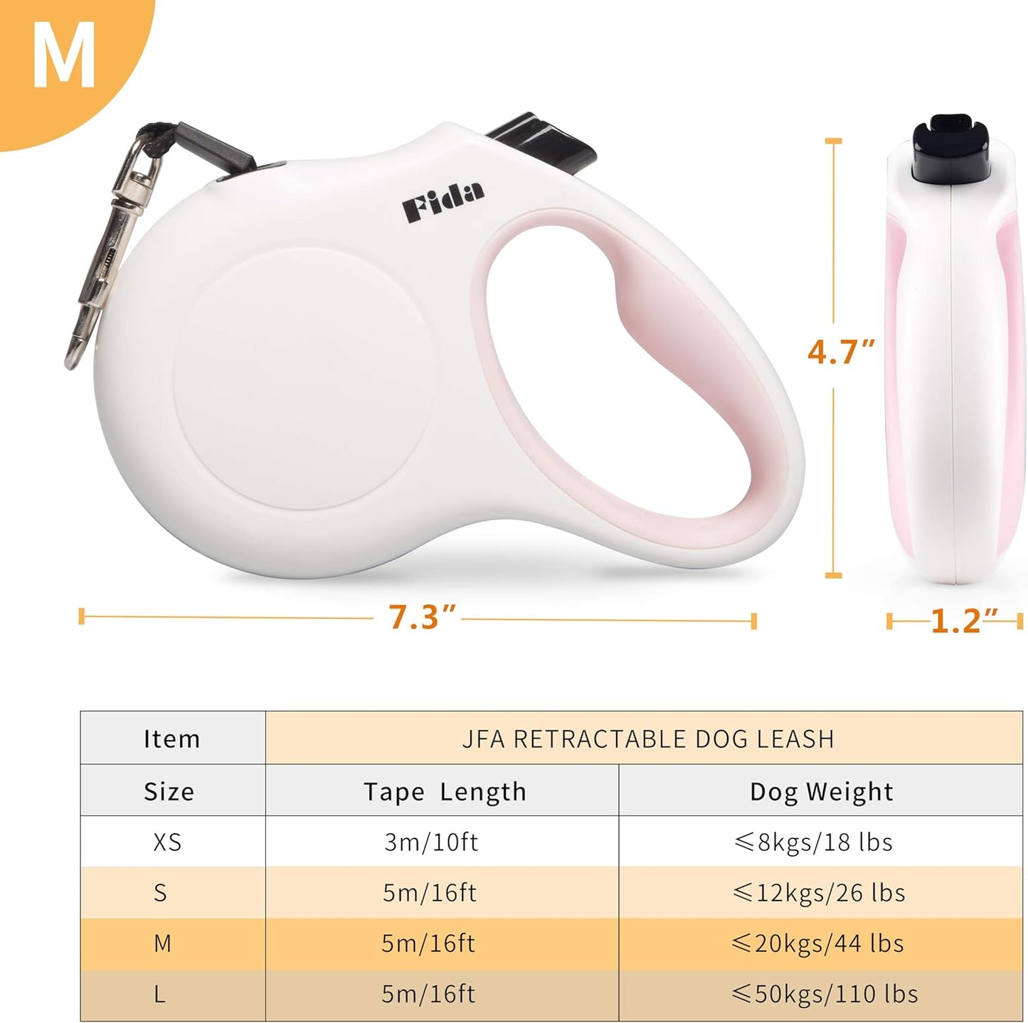 FIDA Retractable Dog Leash, 5M + Anti-bite Steel Rope