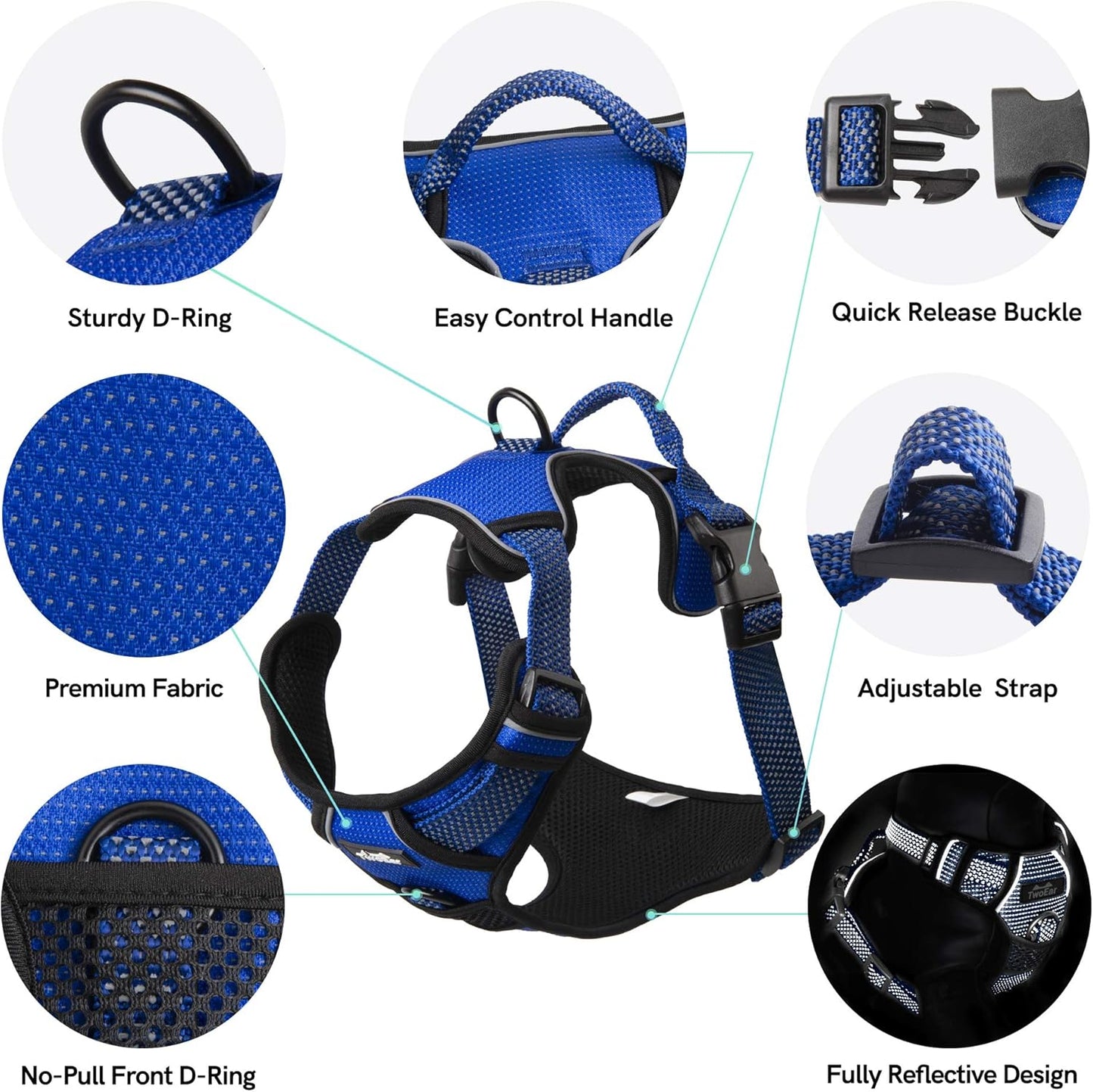 FIDA Dog Harness, No Pull Reflective Harness Front Clip Easy Control Handle Adjustable Soft Padded Pet Vest
