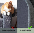 Load image into Gallery viewer, Cat scratching a sofa with visible damage on the left, and the same area after using a protective cover on the right.