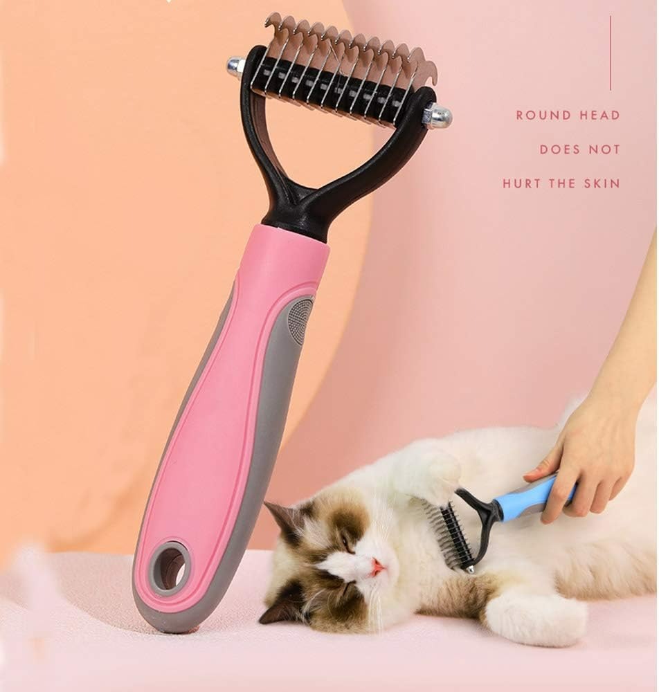 Professional Pet Dematting Comb – Double-Sided Grooming Rake for Dogs & Cats (Anti-Slip Handle, Multiple Colors)