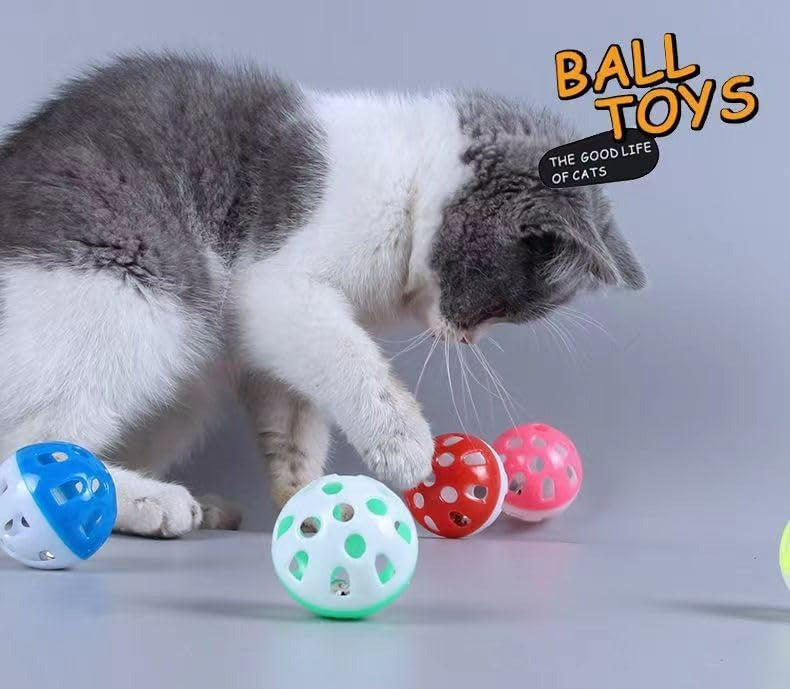 5 PCS set of plastic cat toy balls with rattling bells