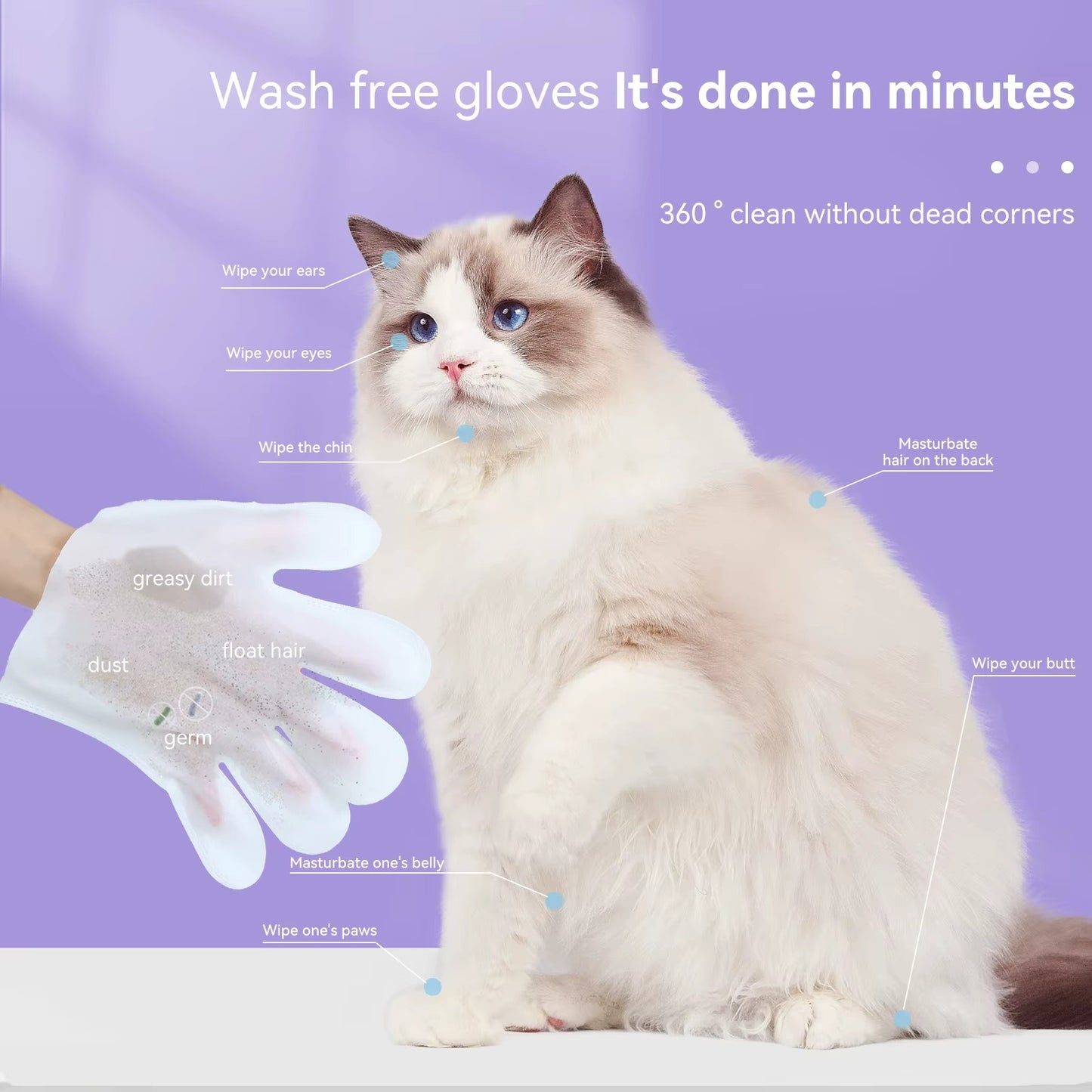 Hypoallergenic Pet Cleaning Gloves - No-Rinse & Disposable Grooming Wipes for Dogs & Cats
