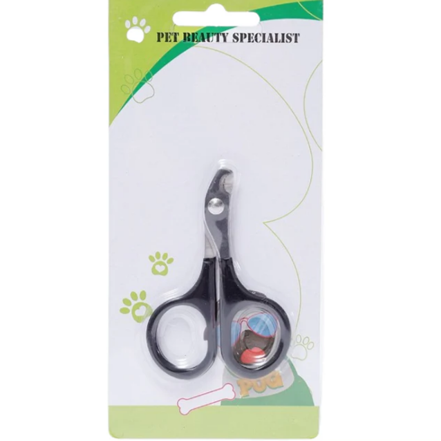 Pet nail clippers in packaging with brand logo on a red border
