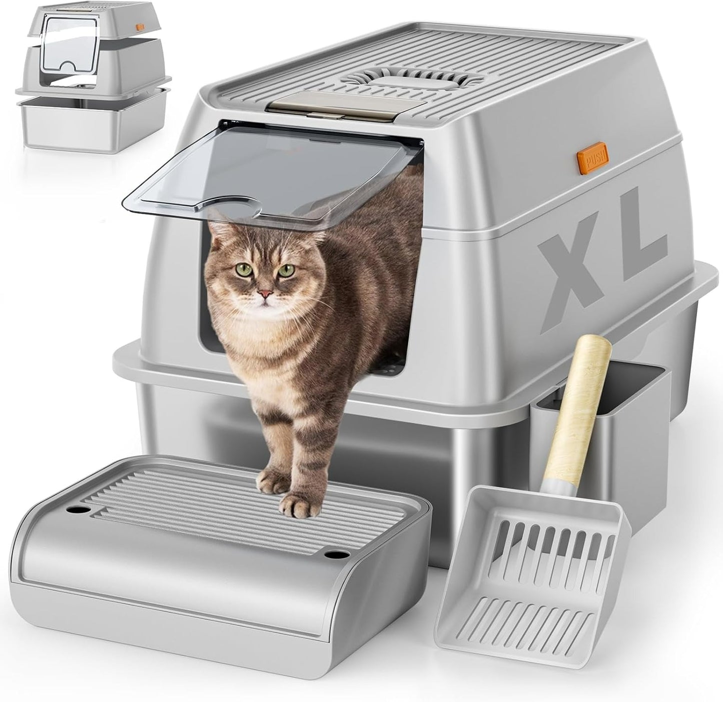 Fully Enclosed Stainless Steel Litter Box CLOSED TOP