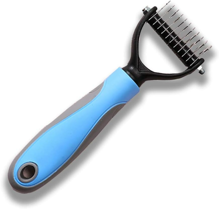Professional Pet Dematting Comb – Double-Sided Grooming Rake for Dogs & Cats (Anti-Slip Handle, Multiple Colors)
