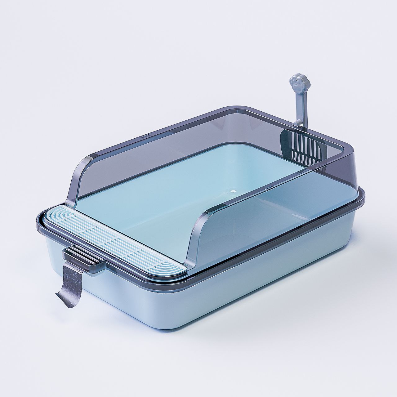 Semi Enclosed Litter Box With Litter Scoop & Built-in Bag Storage !