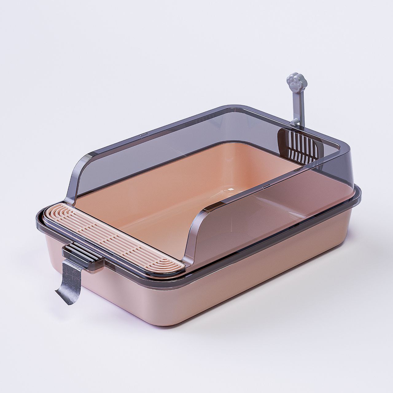Semi Enclosed Litter Box With Litter Scoop & Built-in Bag Storage !