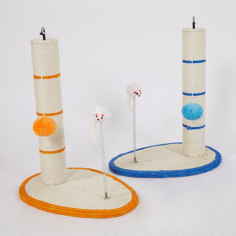 Modern Oval Base Cat Scratching Post – Durable Sisal Tower with Play Toy & Blue Accent