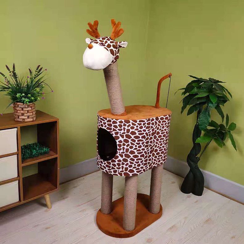 Multi-Level Deer/Giraffe Cat Tree Tower – Sisal Scratcher, Cozy Condo & Plush Perch