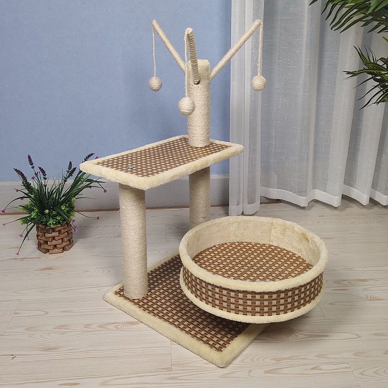 Luxury Woven Look Cat Tree – Multi-Level Tower with Sisal Scratcher & Cozy Nest Bed
