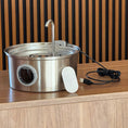 Load image into Gallery viewer, Stainless steel pet water bowl with USB cable on a wooden surface