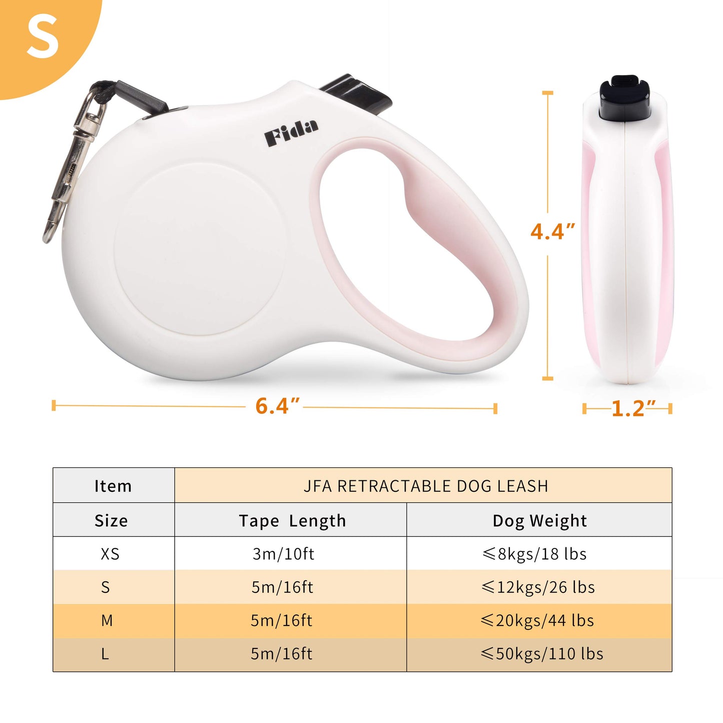 FIDA Retractable Dog Leash, 5M + Anti-bite Steel Rope