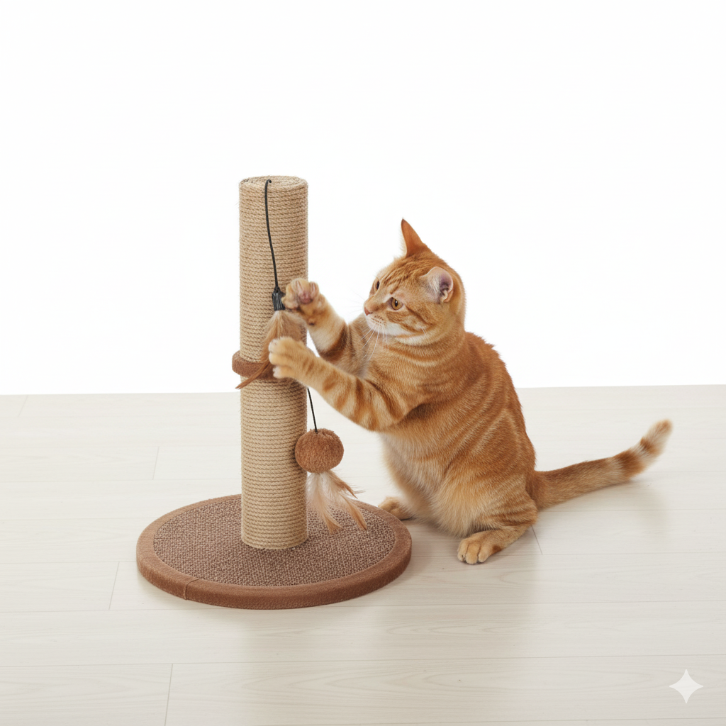 Classic Vertical Cat Scratching Post – Durable Sisal Tower with Stable Base & Toys