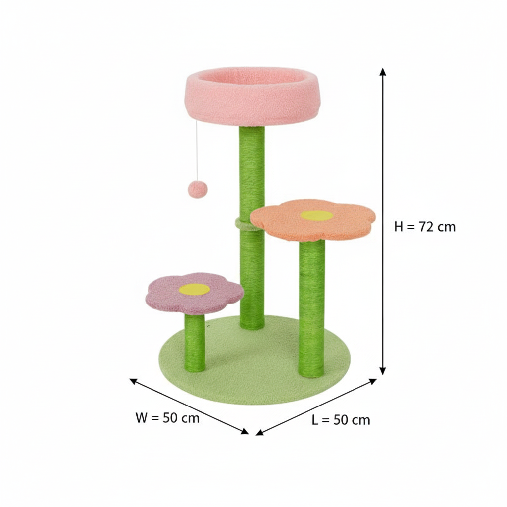 Whimsical Flower Cat Tree (3-Level) – Sisal Scratcher, Cozy Top Bed & Playful Design