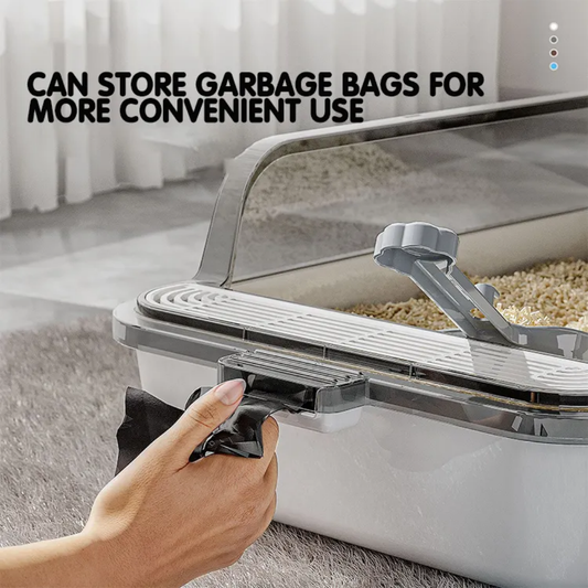Semi Enclosed Litter Box With Litter Scoop & Built-in Bag Storage !