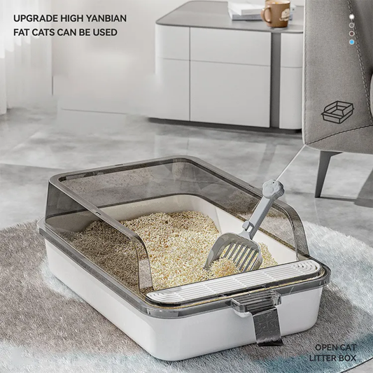 Semi Enclosed Litter Box With Litter Scoop & Built-in Bag Storage !