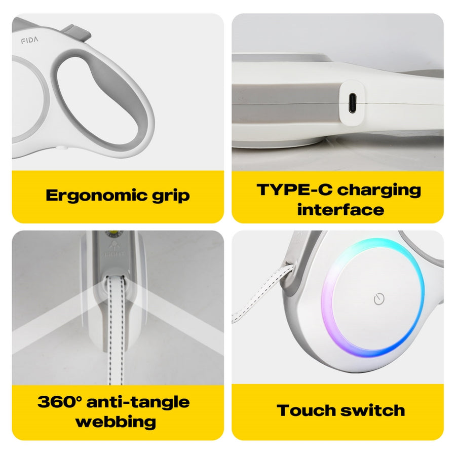 FIDA Retractable LED Lighted Dog Leash 5M up to 35 kg