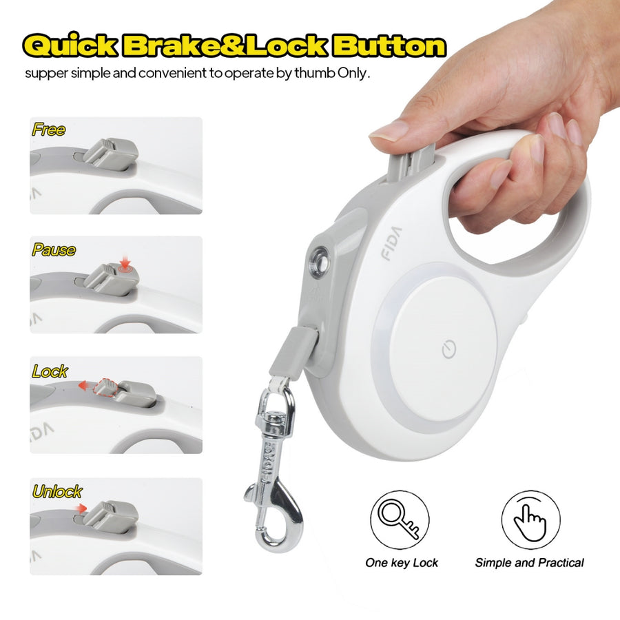 FIDA Retractable LED Lighted Dog Leash 5M up to 35 kg