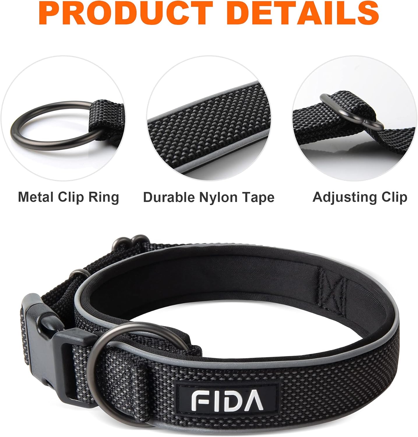 FIDA Adjustable Dog Collars Large Dogs Full Coverage Neck