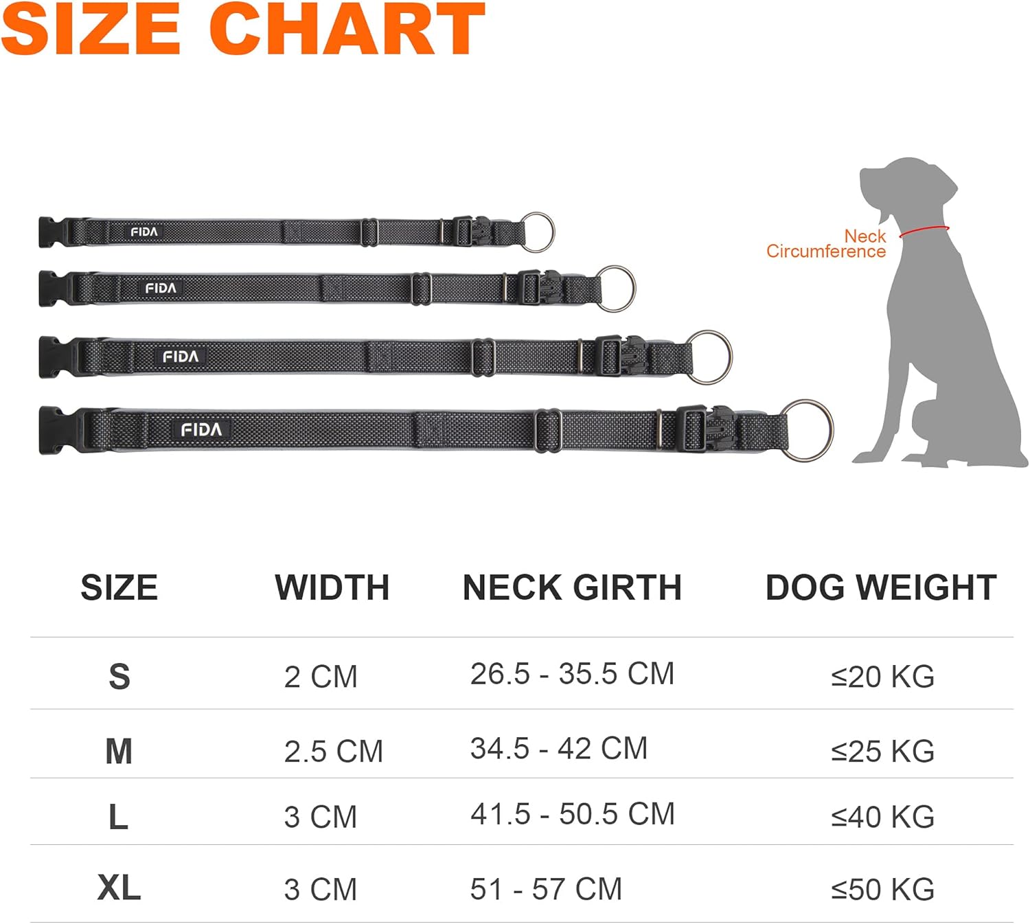 FIDA Adjustable Dog Collars Large Dogs Full Coverage Neck