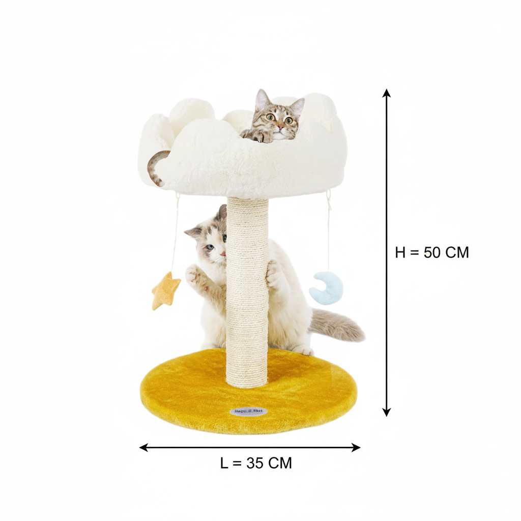 Luxury Cloud Cat Tree & Scratching Post – Elegant Single Perch Tower with Ultra-Soft Bed & Dangling Toys