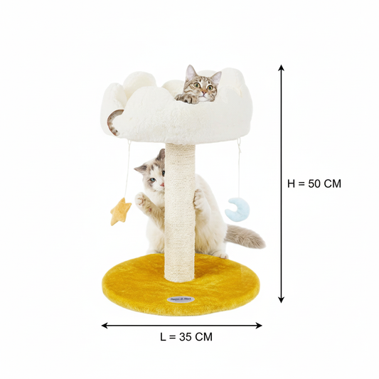 Luxury Cloud Cat Tree & Scratching Post – Elegant Single Perch Tower with Ultra-Soft Bed & Dangling Toys