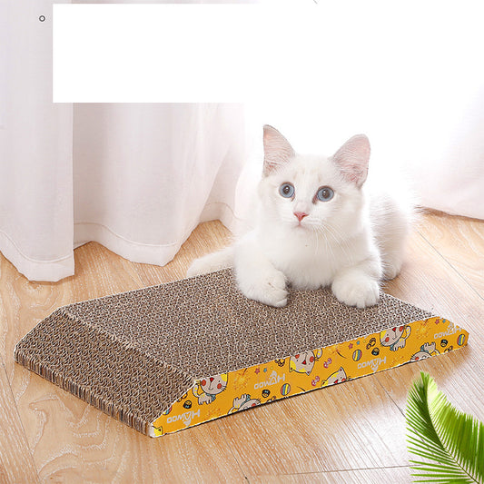 Angled Cardboard Cat Scratcher Lounger with Playful Trim
