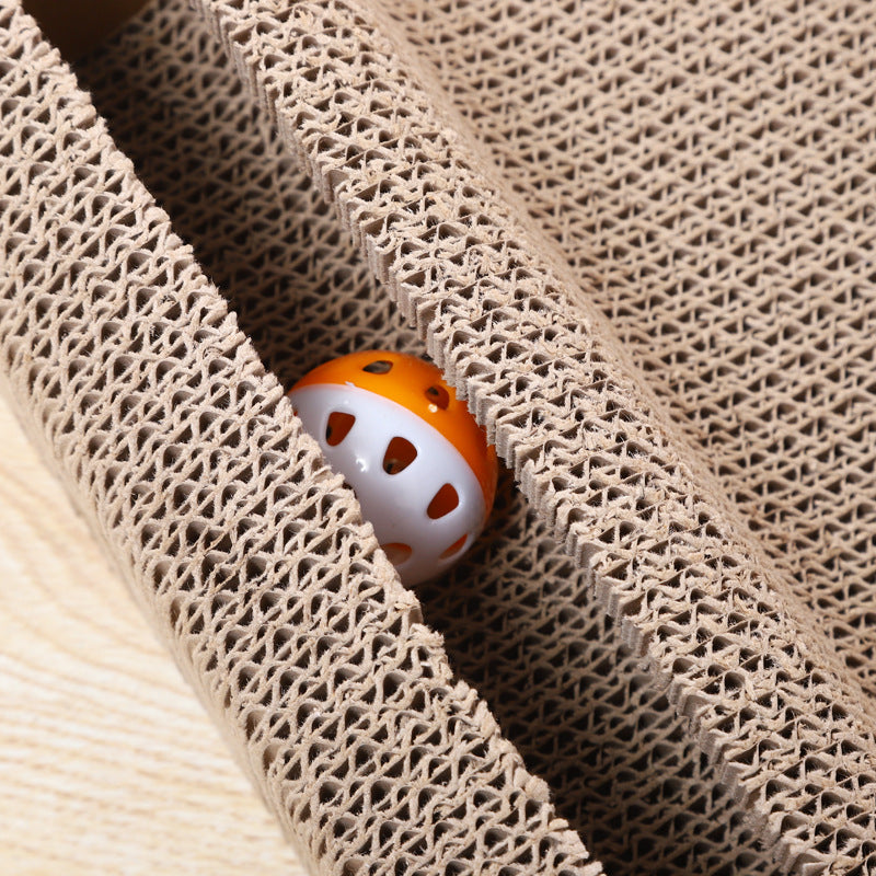 Cardboard Cat Scratcher with Integrated Toy Ball
