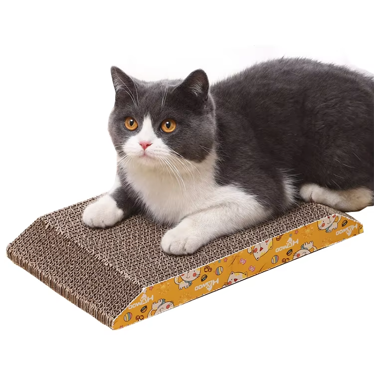 Angled Cardboard Cat Scratcher Lounger with Playful Trim
