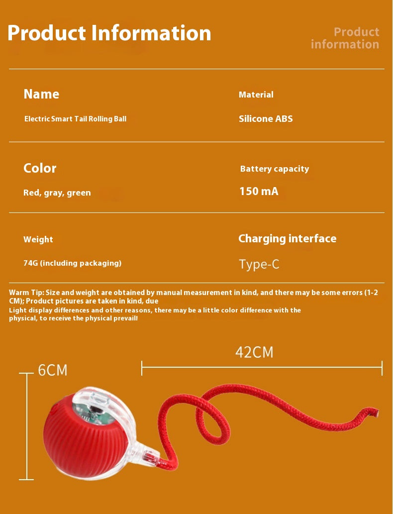 Electric Smart Tail Rolling Ball - Interactive Cat Toy