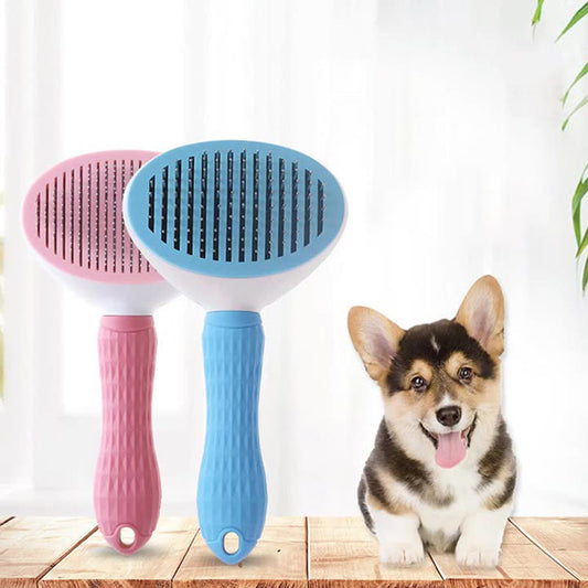 Ergonomic Self-Cleaning Pet Slicker Brush with Angled Bristles