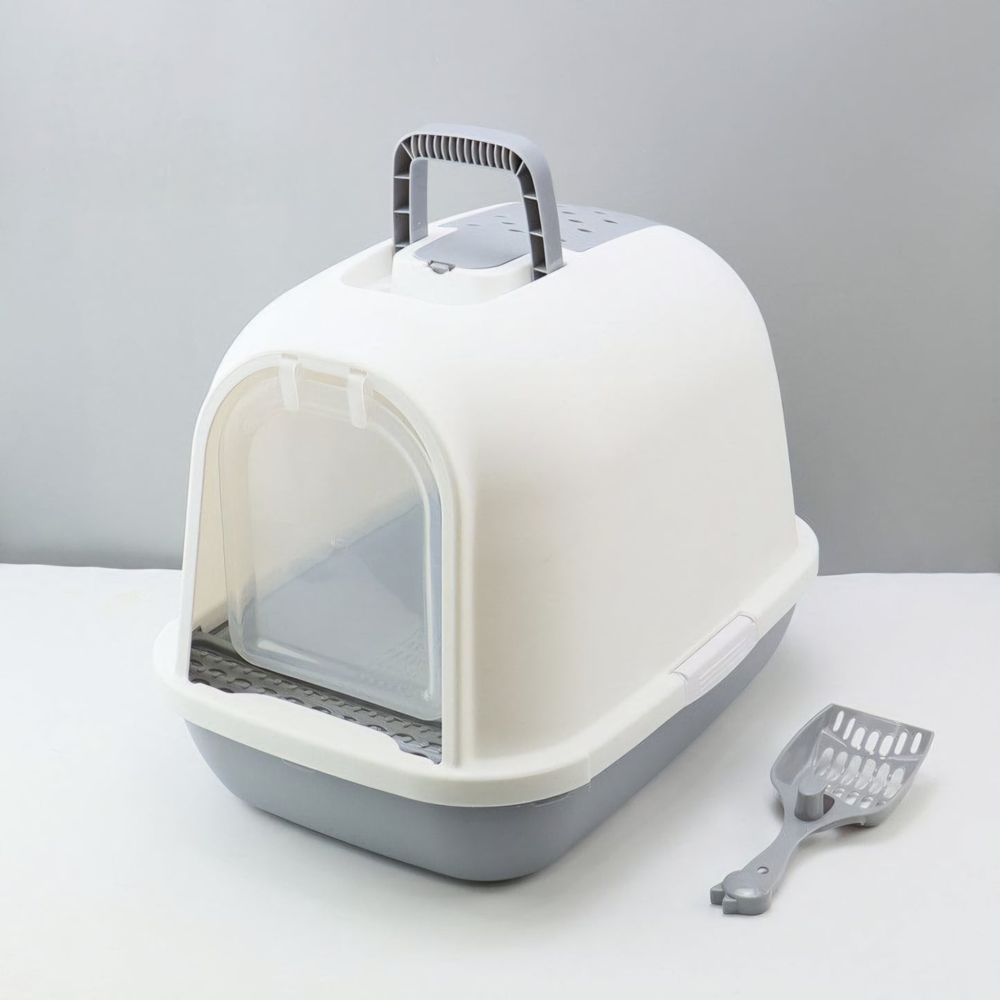 Modern Hooded Litter Box Set with Ventilation & Easy-Clean Tray !