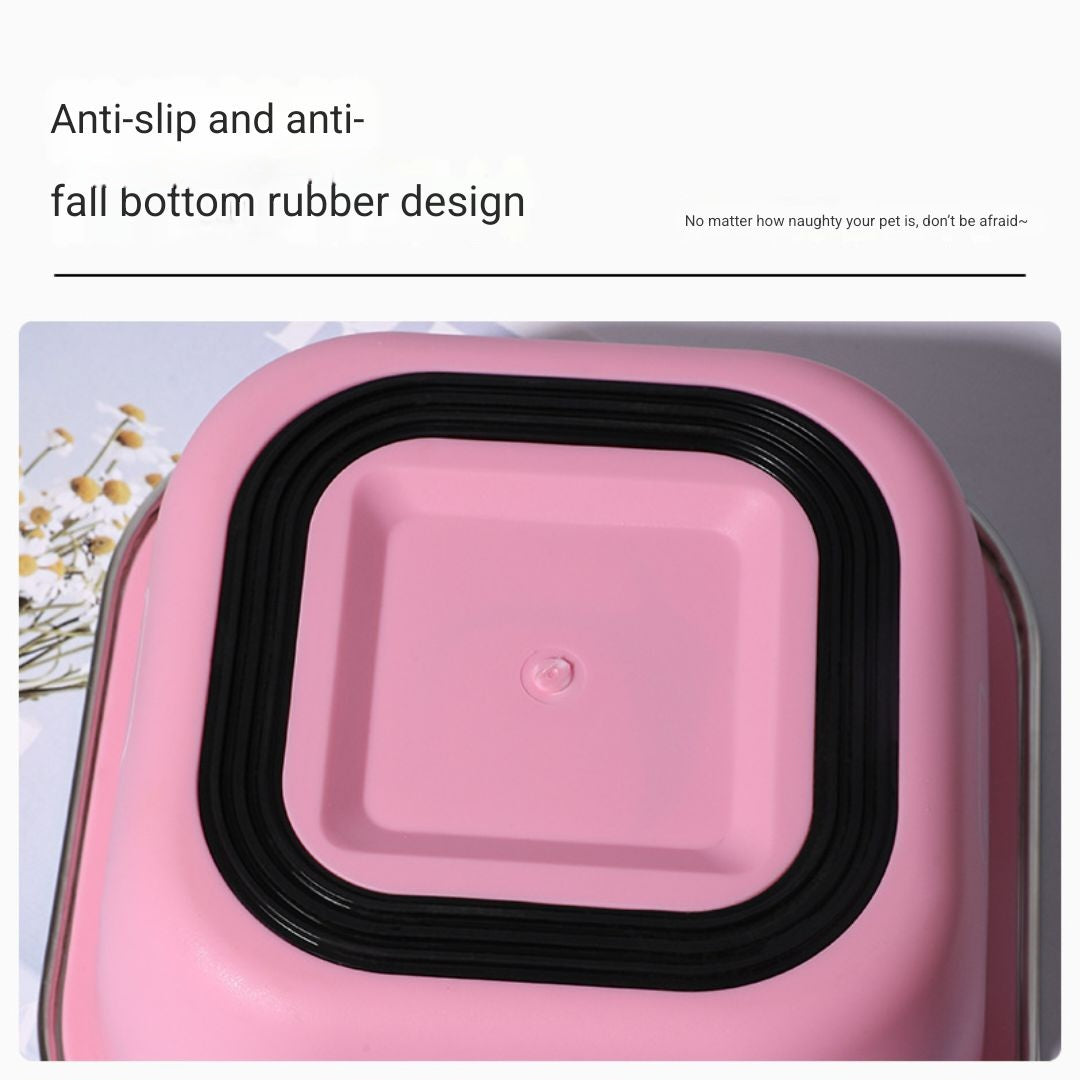 Square Stainless Steel Pet Bowl | Non-Slip Dog & Cat Feeder | Durable & Easy-to-Clean