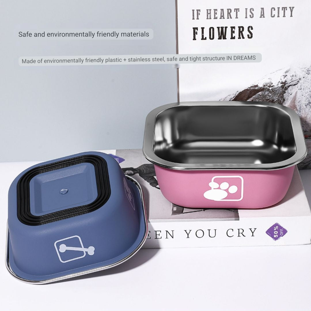 Square Stainless Steel Pet Bowl | Non-Slip Dog & Cat Feeder | Durable & Easy-to-Clean
