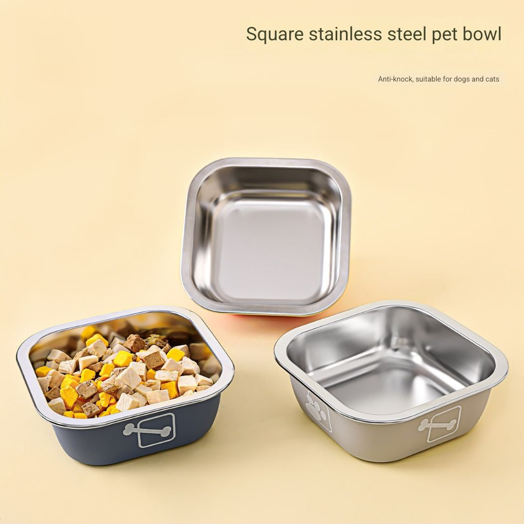 Square Stainless Steel Pet Bowl | Non-Slip Dog & Cat Feeder | Durable & Easy-to-Clean
