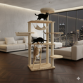 Load image into Gallery viewer, Cat tree with cats in a modern living room with city skyline view
