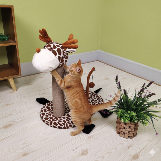 Novelty Deer Cat Scratching Post – Jumbo Sisal Scratcher with Plush Head & Interactive Toy