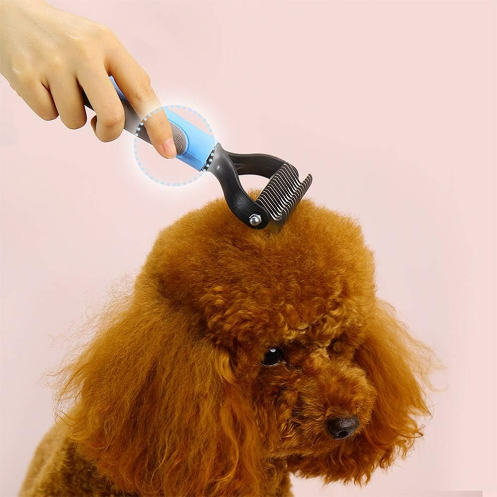 Professional Pet Dematting Comb – Double-Sided Grooming Rake for Dogs & Cats (Anti-Slip Handle, Multiple Colors)