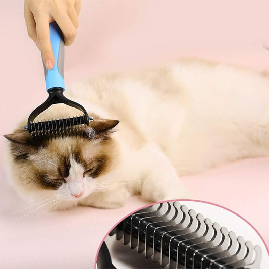 Professional Pet Dematting Comb – Double-Sided Grooming Rake for Dogs & Cats (Anti-Slip Handle, Multiple Colors)