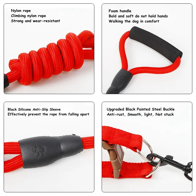 Heavy-Duty Nylon Rope Dog Leash with Padded Handle & Secure Steel Buckle