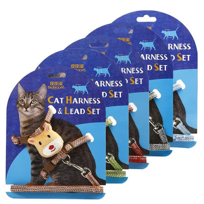 Adjustable Cat Harness and Lead Set with Cute Animal Design - Padded Pet Vest
