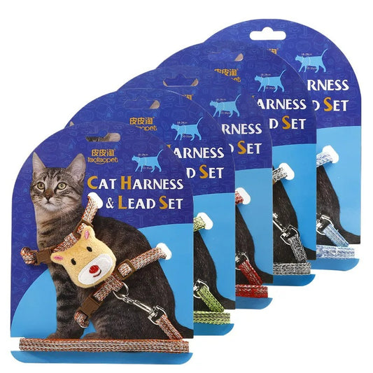 Adjustable Cat Harness and Lead Set with Cute Animal Design - Padded Pet Vest