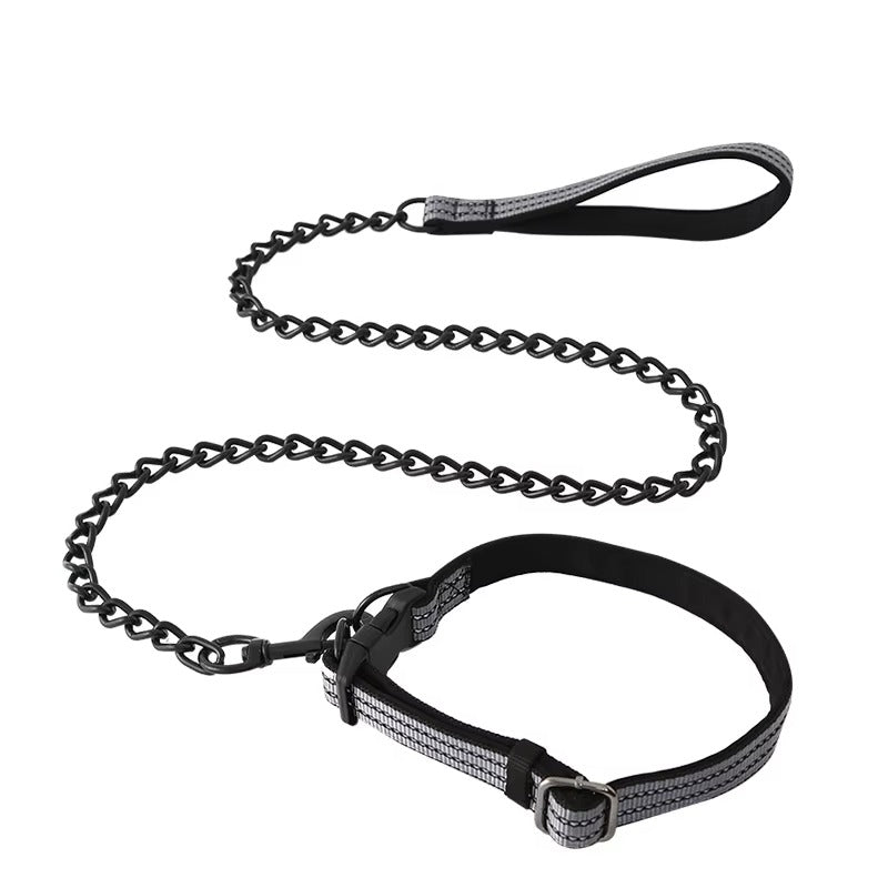 Reflective Dog Leash and Collar Set with Heavy-Duty Chain - Durable & Anti-Bite