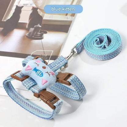Adjustable Cat Harness and Lead Set with Cute Animal Design - Padded Pet Vest