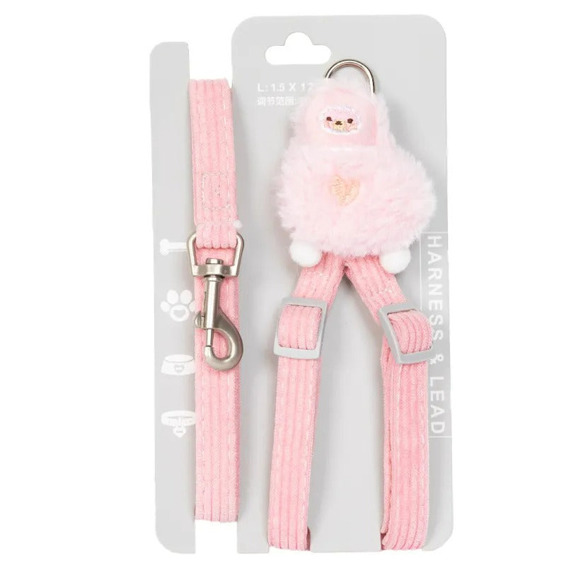 Cute Bunny Cat Harness & Leash Set | Adjustable Pet Vest with Plush Charm