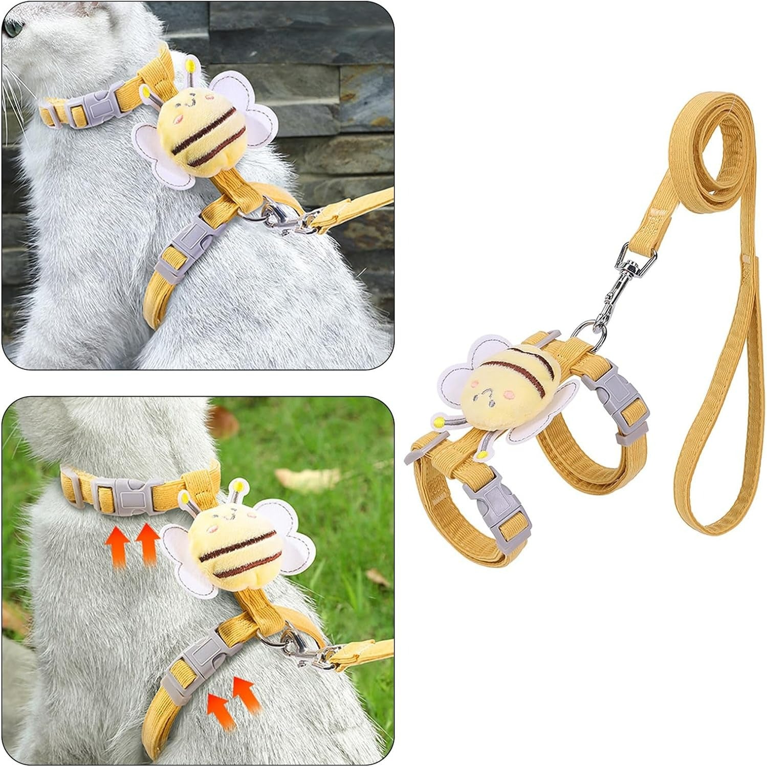 Cute Bee Cat Harness & Leash Set | Adjustable & Breathable Pet Vest Harness