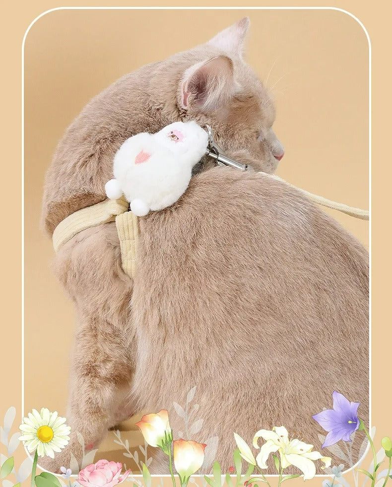 Cute Bunny Cat Harness & Leash Set | Adjustable Pet Vest with Plush Charm