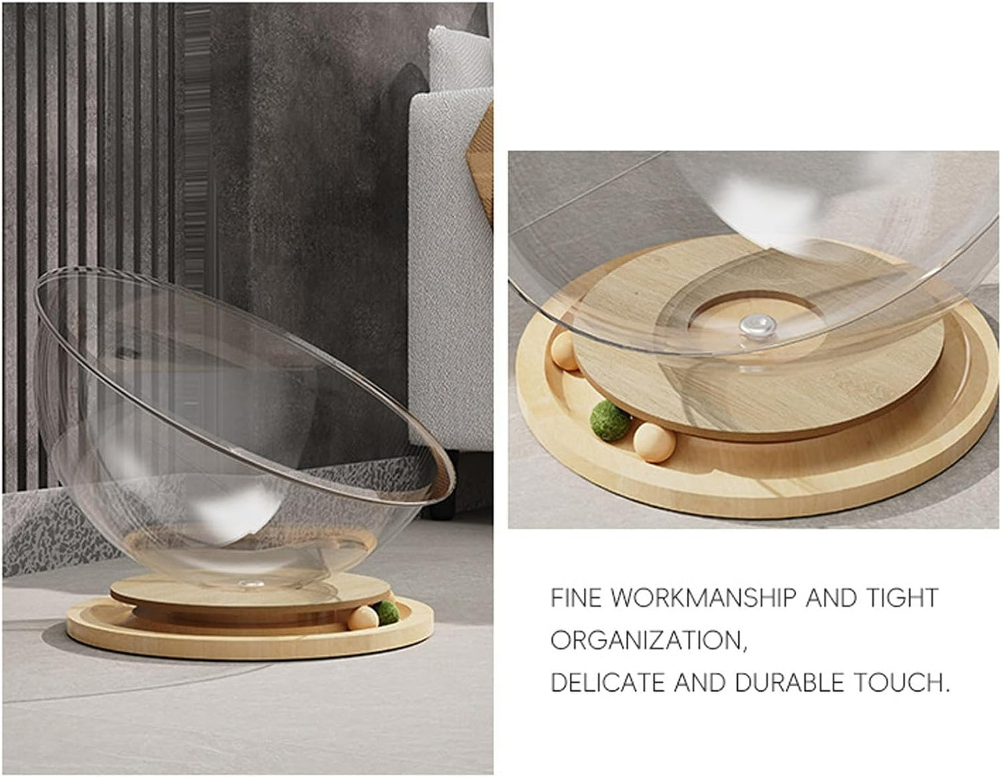 Space Capsule Elevated Cat Bed, Transparent Acrylic Nest with Turntable Toys